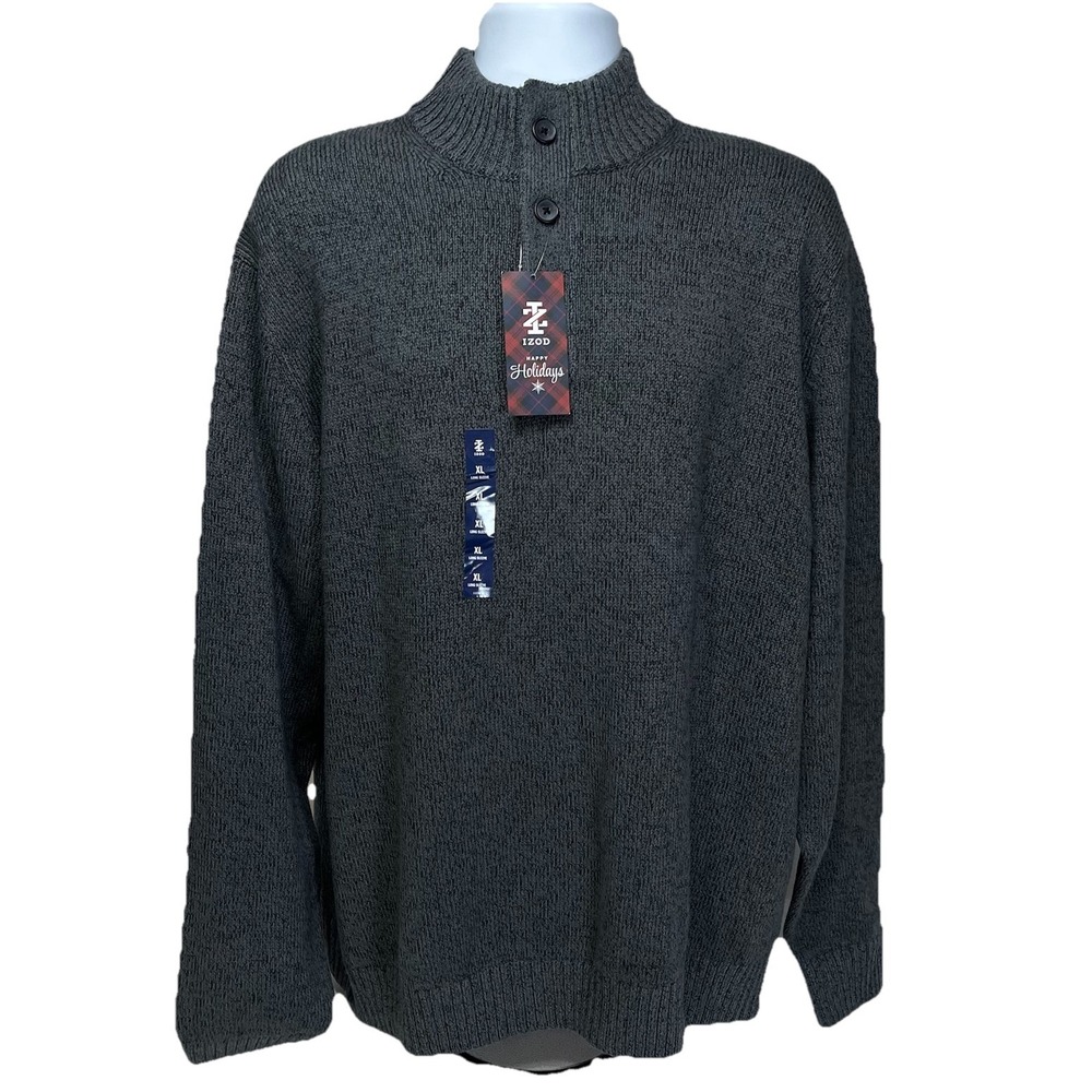 IZOD 5GG Hingham Button Mock Neck‎ Sweater Iron Gate Color Mens Size XL NEW